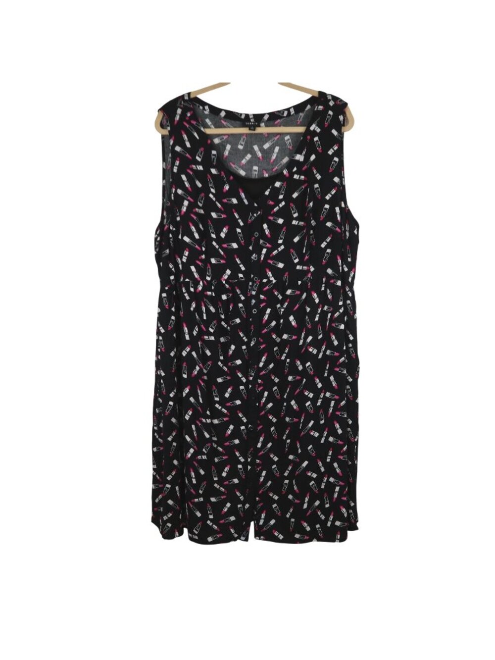 Torrid 2 2X Black Sleeveless Lipstick Print Button Front Dress Skater